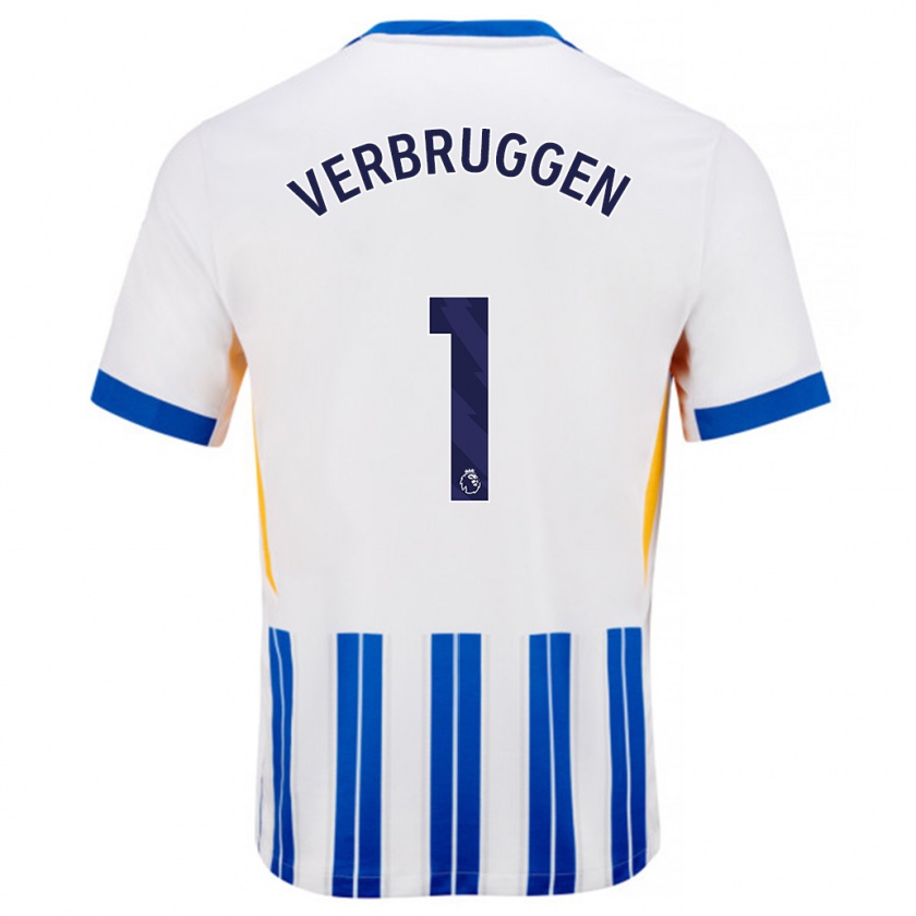 Kandiny Kinder Bart Verbruggen #1 Weiß Blaue Nadelstreifen Heimtrikot Trikot 2024/25 T-Shirt