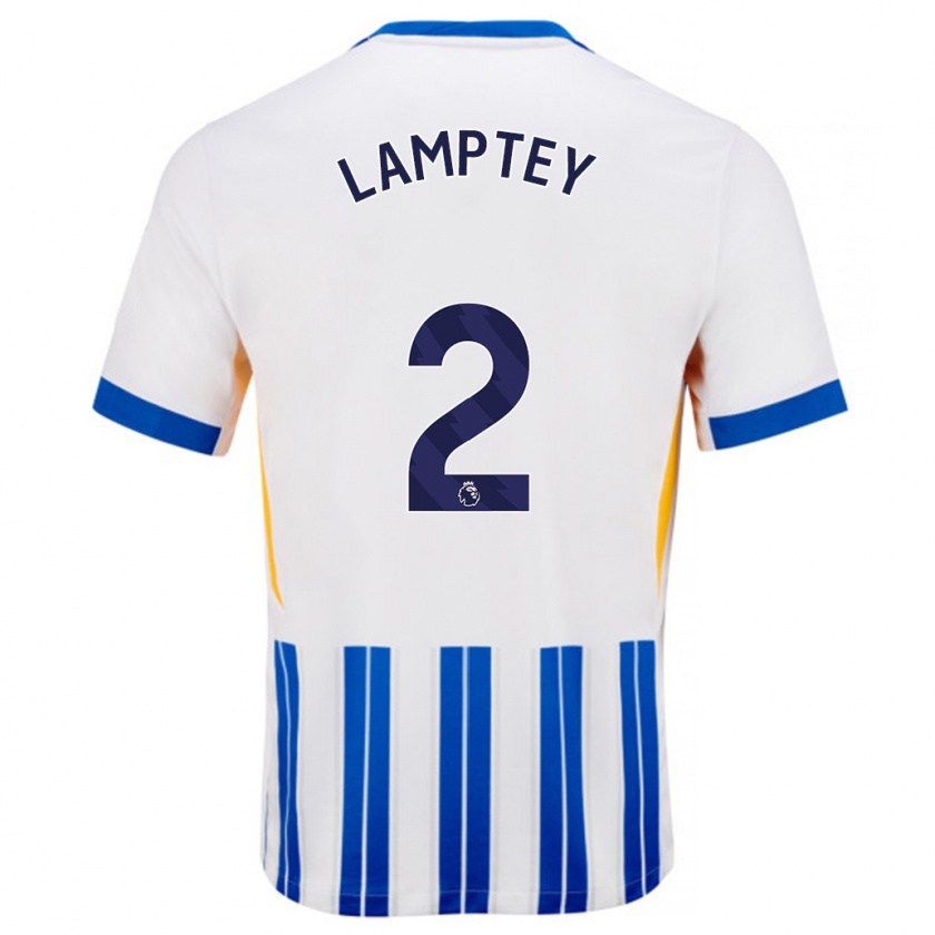 Kandiny Kinder Tariq Lamptey #2 Weiß Blaue Nadelstreifen Heimtrikot Trikot 2024/25 T-Shirt