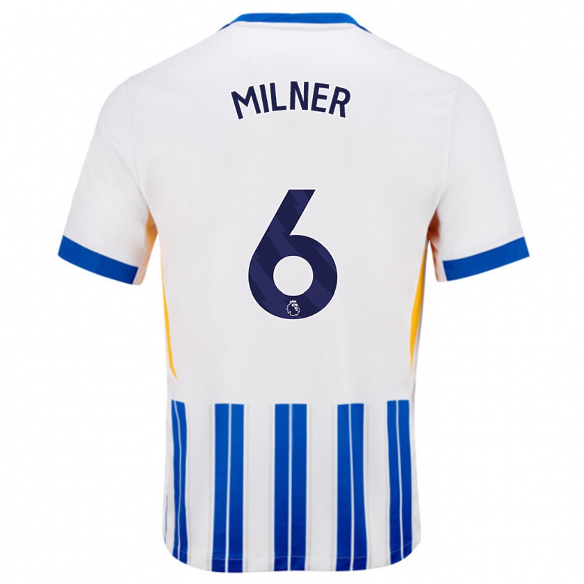 Kandiny Kinder James Milner #6 Weiß Blaue Nadelstreifen Heimtrikot Trikot 2024/25 T-Shirt