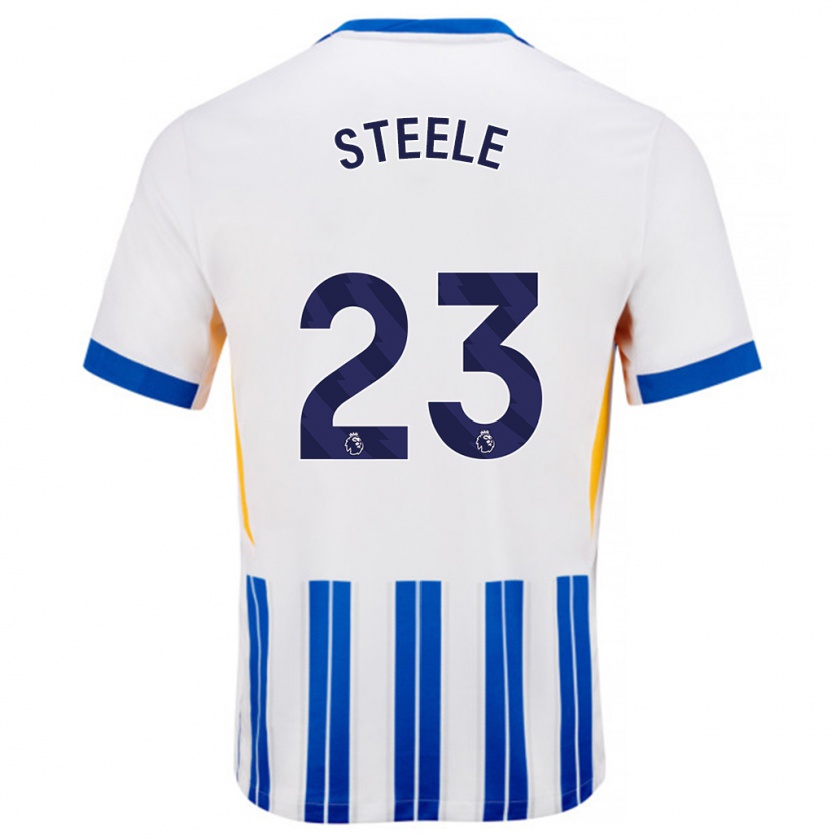 Kandiny Kinder Jason Steele #23 Weiß Blaue Nadelstreifen Heimtrikot Trikot 2024/25 T-Shirt