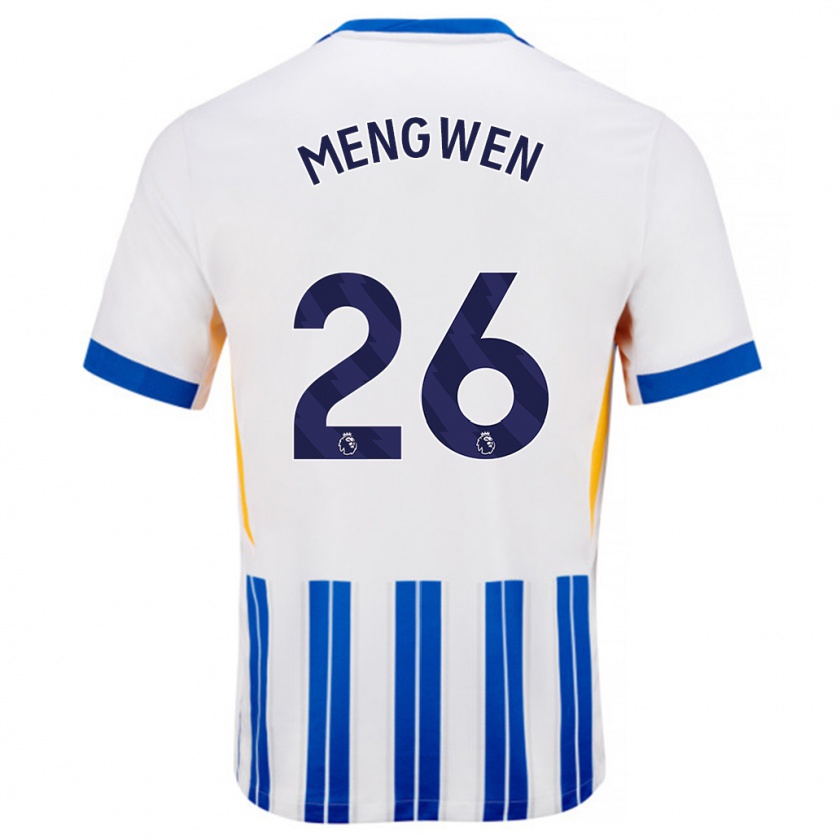 Kandiny Kinder Li Mengwen #26 Weiß Blaue Nadelstreifen Heimtrikot Trikot 2024/25 T-Shirt