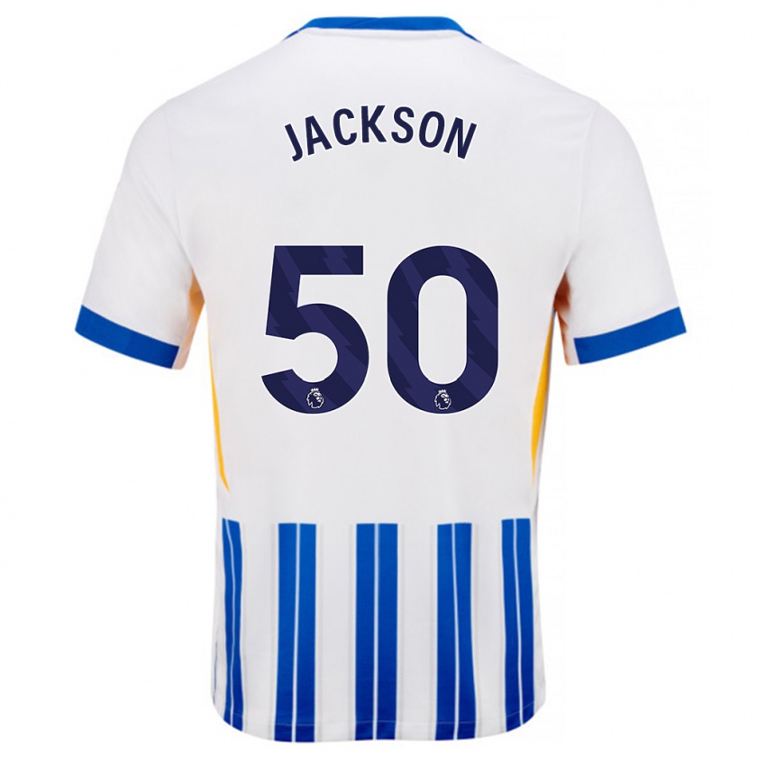 Kandiny Kinder Ben Jackson #50 Weiß Blaue Nadelstreifen Heimtrikot Trikot 2024/25 T-Shirt