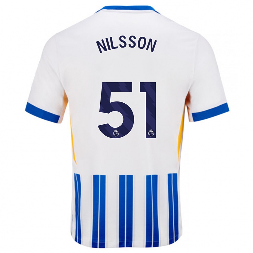 Kandiny Kinder Casper Nilsson #51 Weiß Blaue Nadelstreifen Heimtrikot Trikot 2024/25 T-Shirt