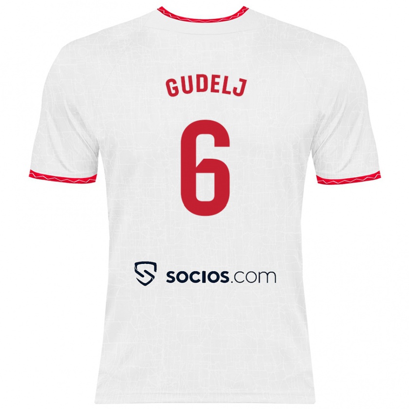 Kandiny Kinder Nemanja Gudelj #6 Weiß Rot Heimtrikot Trikot 2024/25 T-Shirt