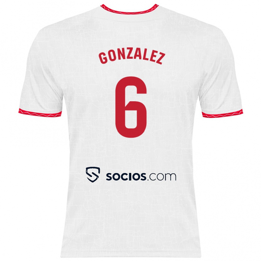 Kandiny Kinder Pamela González #6 Weiß Rot Heimtrikot Trikot 2024/25 T-Shirt