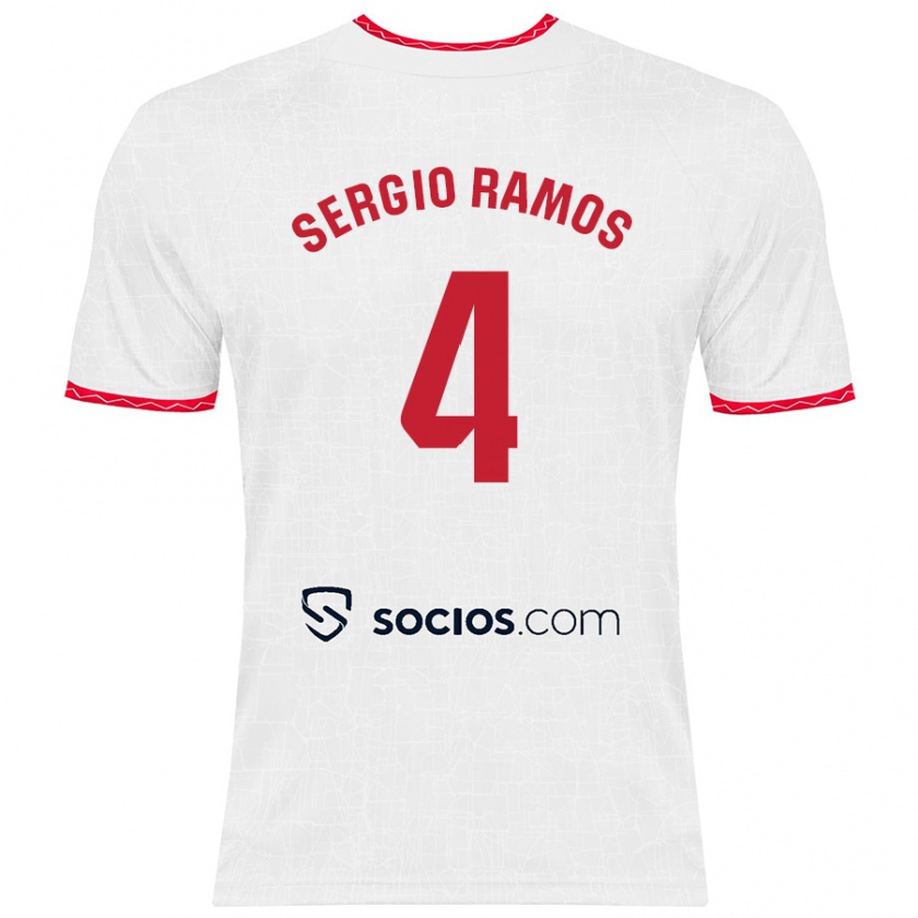 Kandiny Kinder Sergio Ramos #4 Weiß Rot Heimtrikot Trikot 2024/25 T-Shirt