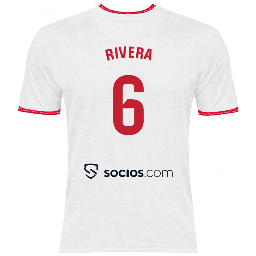 Kandiny Kinder Pablo Rivera #6 Weiß Rot Heimtrikot Trikot 2024/25 T-Shirt