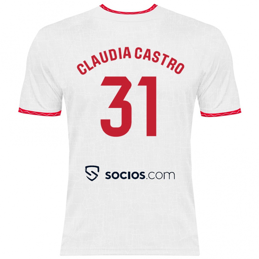 Kandiny Kinder Claudia Castro Romero #31 Weiß Rot Heimtrikot Trikot 2024/25 T-Shirt