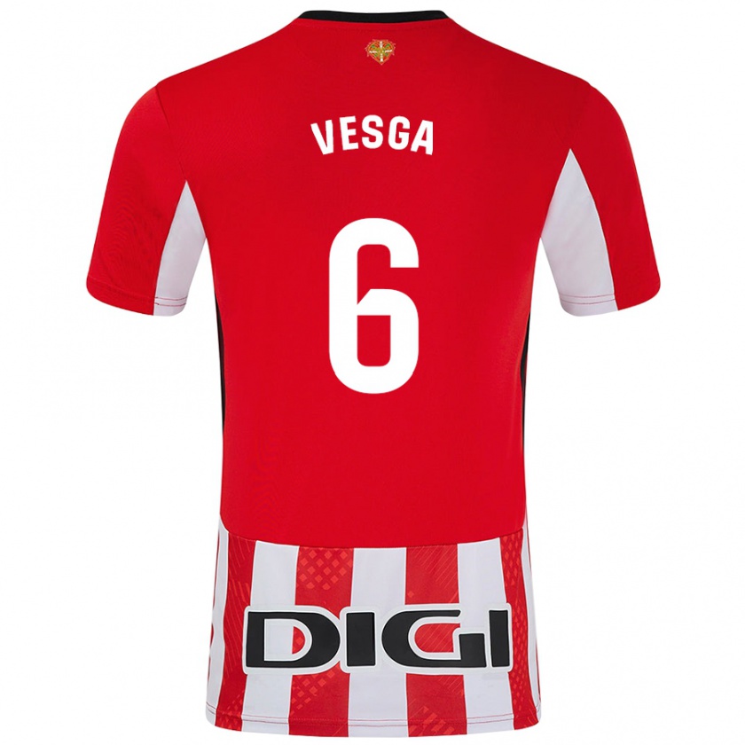 Kandiny Kinder Mikel Vesga #6 Rot Weiß Heimtrikot Trikot 2024/25 T-Shirt