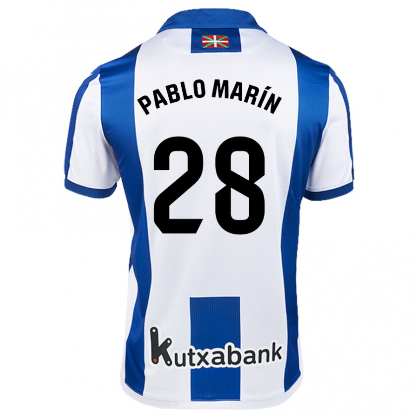 Kandiny Kinder Pablo Marín #28 Weiß Blau Heimtrikot Trikot 2024/25 T-Shirt