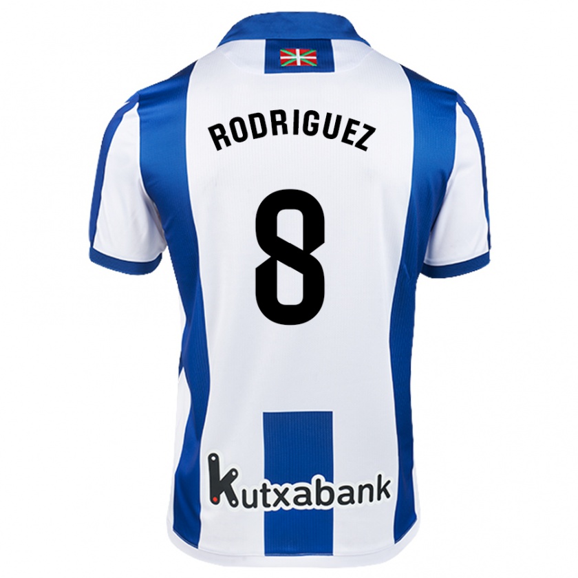 Kandiny Kinder Mikel Rodriguez #8 Weiß Blau Heimtrikot Trikot 2024/25 T-Shirt