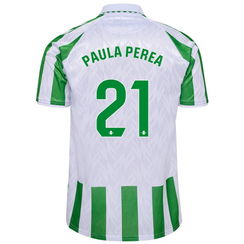 Kandiny Kinder Paula Perea Ramírez #21 Grün Weiße Streifen Heimtrikot Trikot 2024/25 T-Shirt