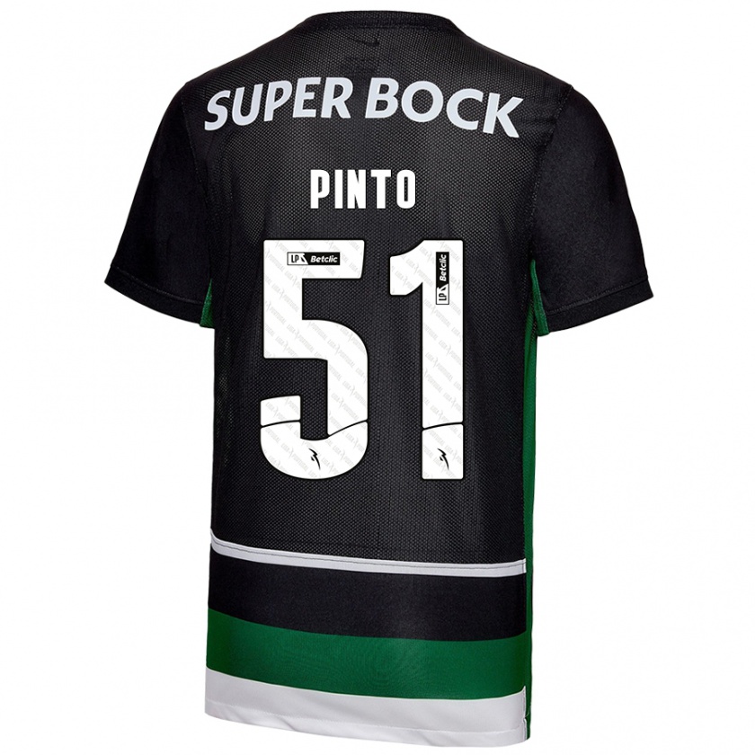 Kandiny Kinder Diogo Pinto #51 Schwarz Weiß Grün Heimtrikot Trikot 2024/25 T-Shirt