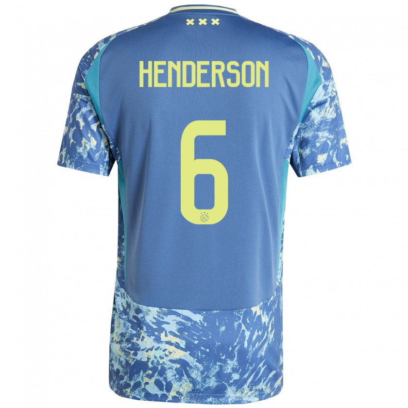 Kandiny Kinder Jordan Henderson #6 Grau Blau Gelb Auswärtstrikot Trikot 2024/25 T-Shirt