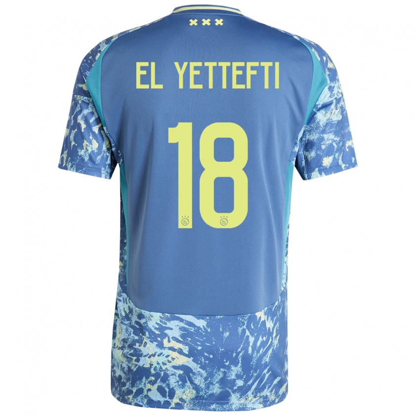 Kandiny Kinder Adil Amghar El Yettefti #18 Grau Blau Gelb Auswärtstrikot Trikot 2024/25 T-Shirt