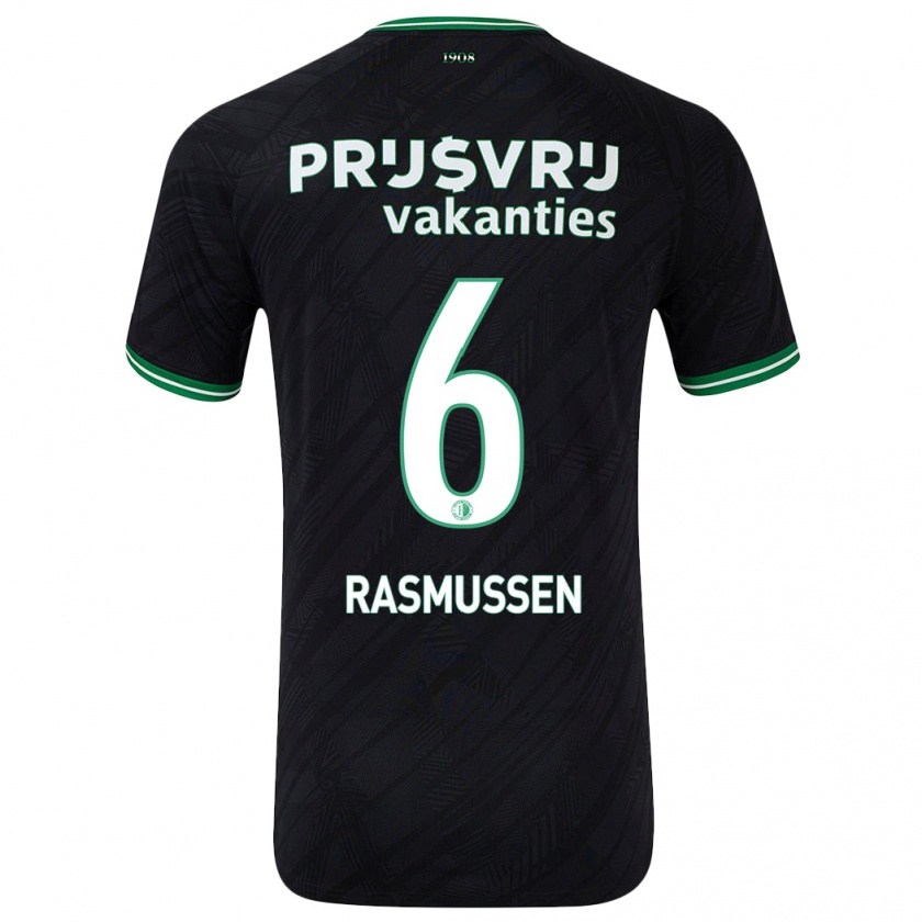 Kandiny Kinder Jacob Rasmussen #6 Schwarz Grün Auswärtstrikot Trikot 2024/25 T-Shirt