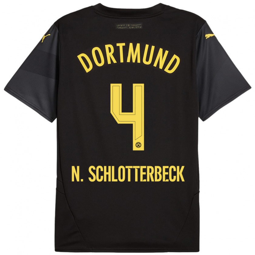 Kandiny Kinder Nico Schlotterbeck #4 Schwarz Gelb Auswärtstrikot Trikot 2024/25 T-Shirt