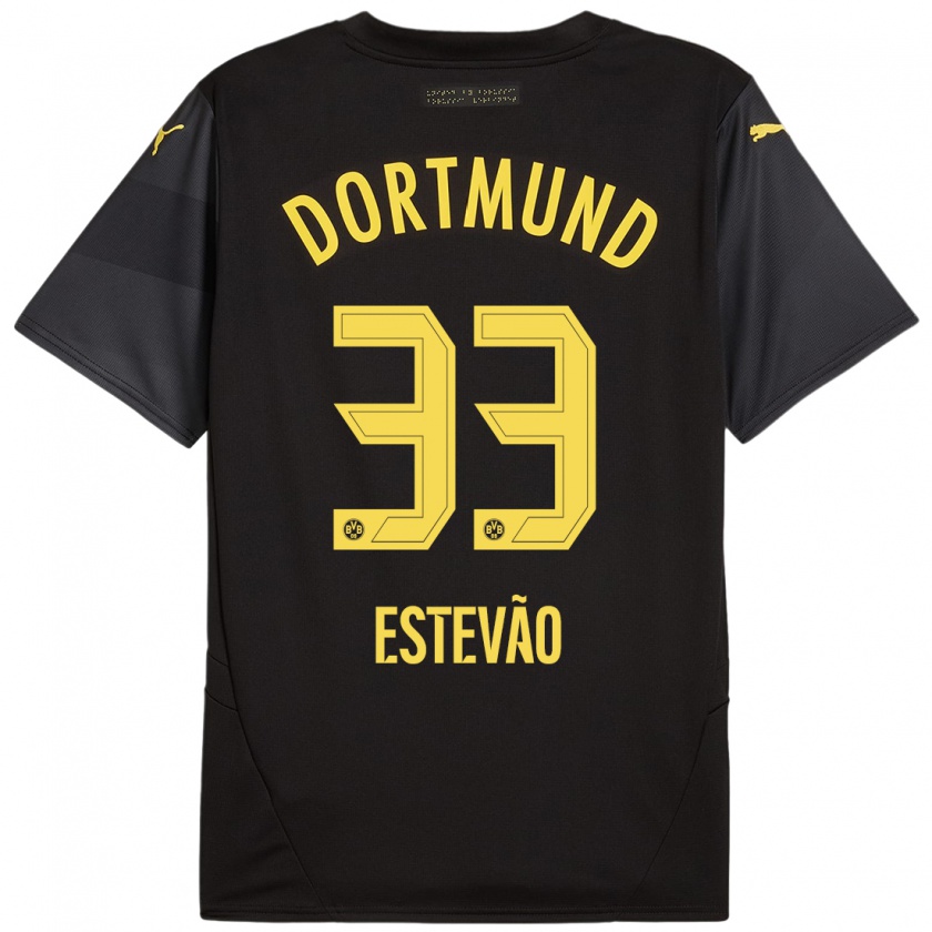 Kandiny Kinder Tiago Estêvão #33 Schwarz Gelb Auswärtstrikot Trikot 2024/25 T-Shirt