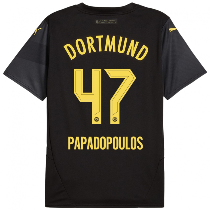 Kandiny Kinder Antonios Papadopoulos #47 Schwarz Gelb Auswärtstrikot Trikot 2024/25 T-Shirt