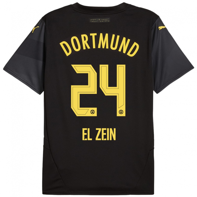 Kandiny Kinder Abu-Bekir Omer El-Zein #24 Schwarz Gelb Auswärtstrikot Trikot 2024/25 T-Shirt