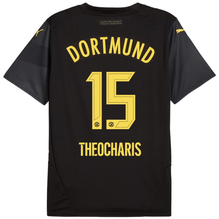 Kandiny Kinder Elefterios Theocharis #15 Schwarz Gelb Auswärtstrikot Trikot 2024/25 T-Shirt