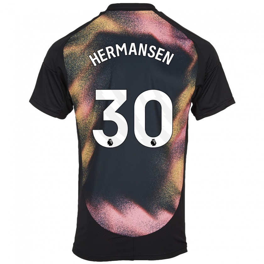 Kandiny Kinder Mads Hermansen #30 Schwarz Weiß Auswärtstrikot Trikot 2024/25 T-Shirt