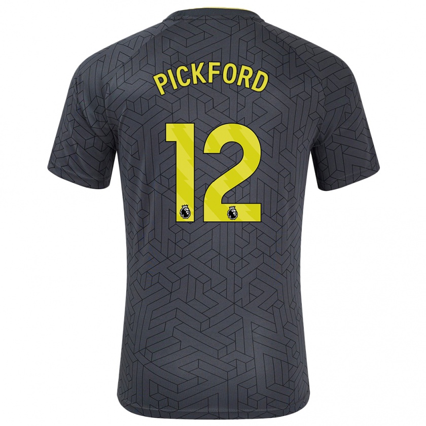 Kandiny Kinder Jordan Pickford #12 Schwarz Gelb Auswärtstrikot Trikot 2024/25 T-Shirt