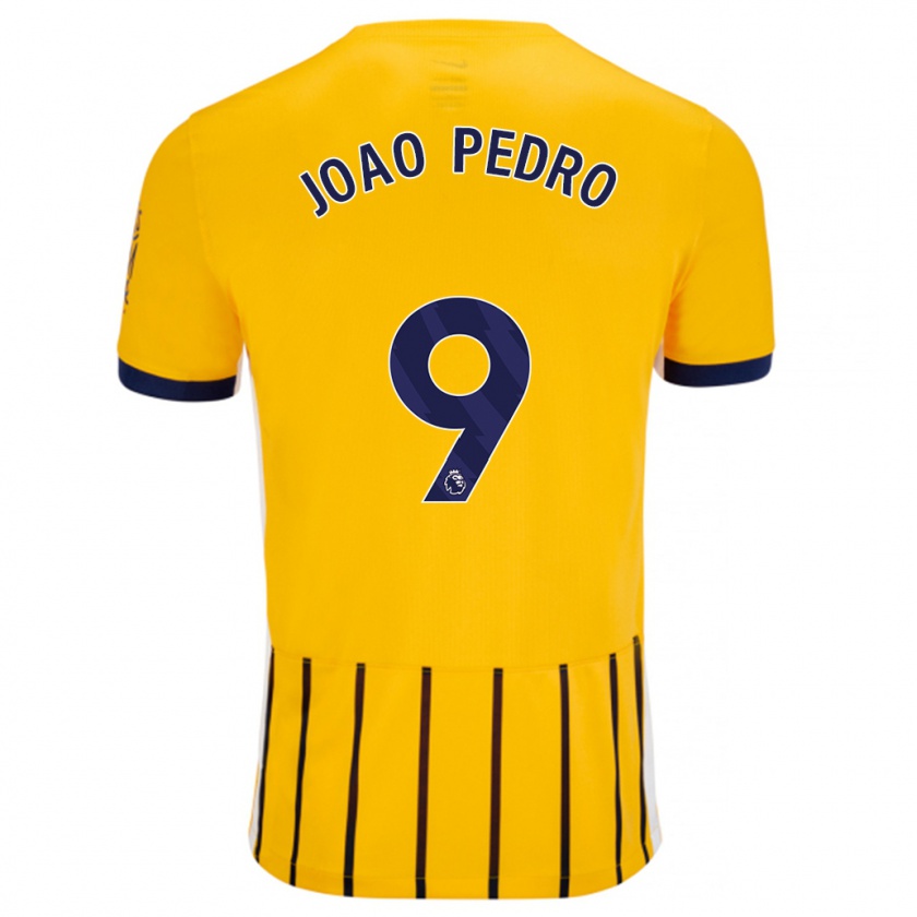 Kandiny Kinder João Pedro #9 Gold Blau Nadelstreifen Auswärtstrikot Trikot 2024/25 T-Shirt