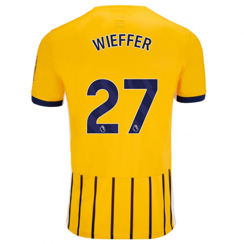 Kandiny Kinder Mats Wieffer #27 Gold Blau Nadelstreifen Auswärtstrikot Trikot 2024/25 T-Shirt