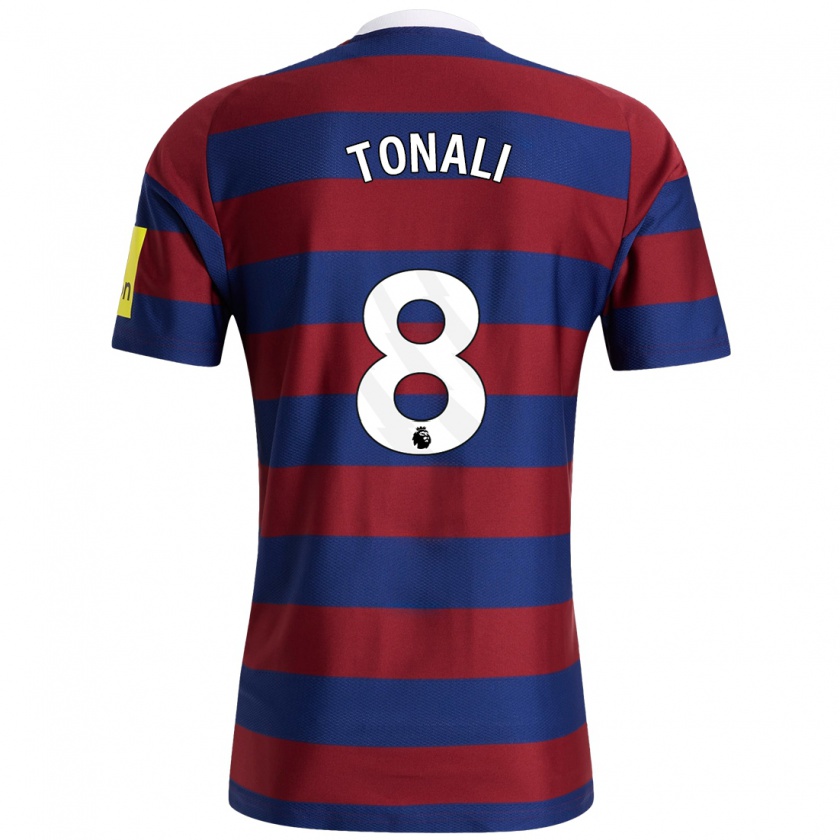 Kandiny Kinder Sandro Tonali #8 Burgunderrot Marineblau Auswärtstrikot Trikot 2024/25 T-Shirt