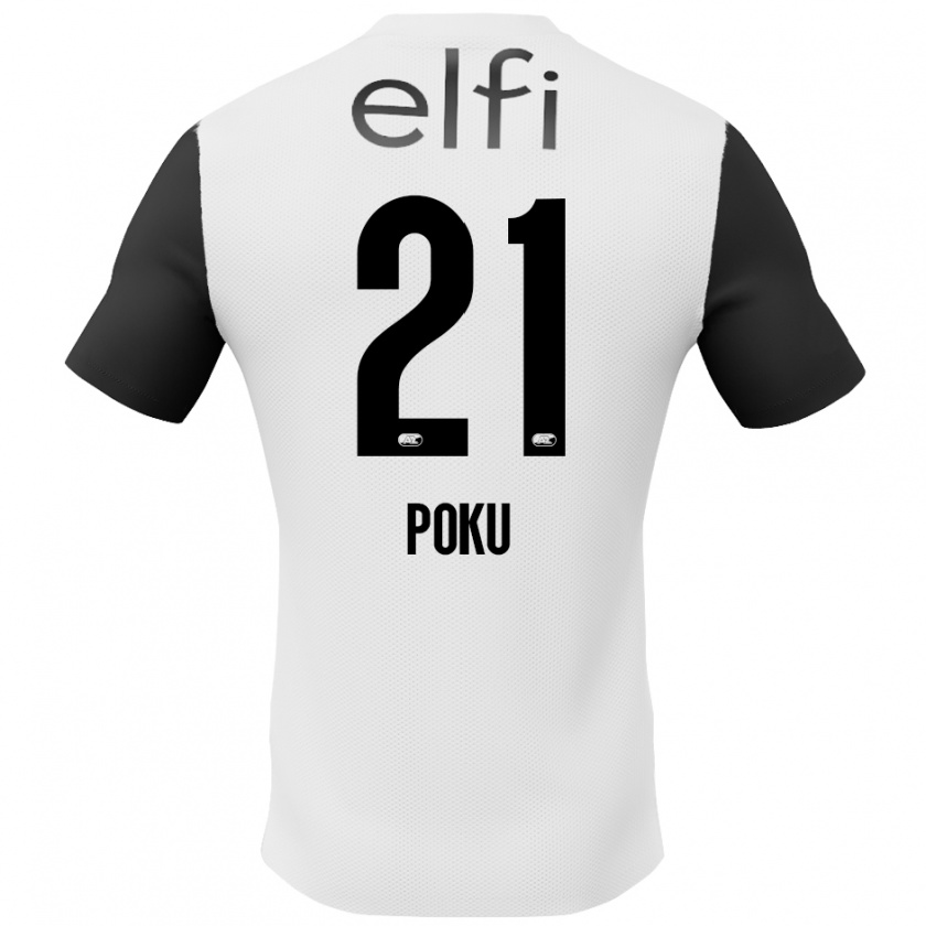 Kandiny Kinder Ernest Poku #21 Weiß Schwarz Auswärtstrikot Trikot 2024/25 T-Shirt