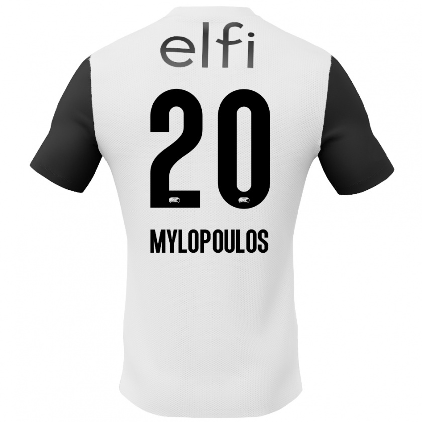 Kandiny Kinder Marios Mylopoulos #20 Weiß Schwarz Auswärtstrikot Trikot 2024/25 T-Shirt