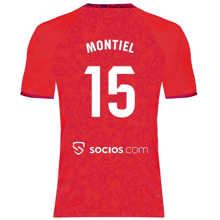 Kandiny Kinder Gonzalo Montiel #15 Rot Auswärtstrikot Trikot 2024/25 T-Shirt