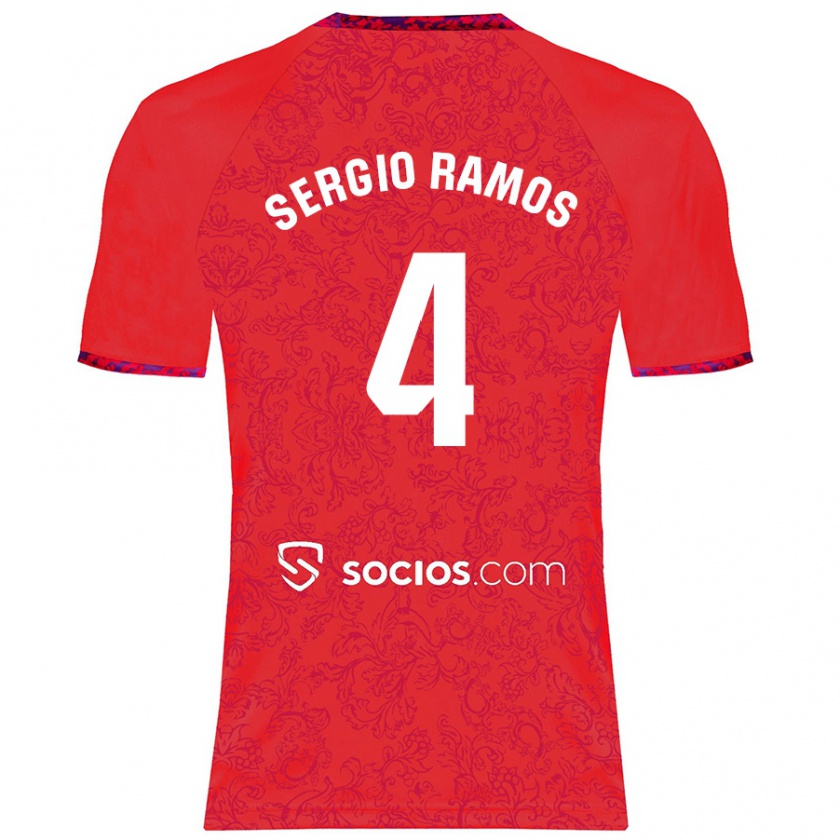 Kandiny Kinder Sergio Ramos #4 Rot Auswärtstrikot Trikot 2024/25 T-Shirt