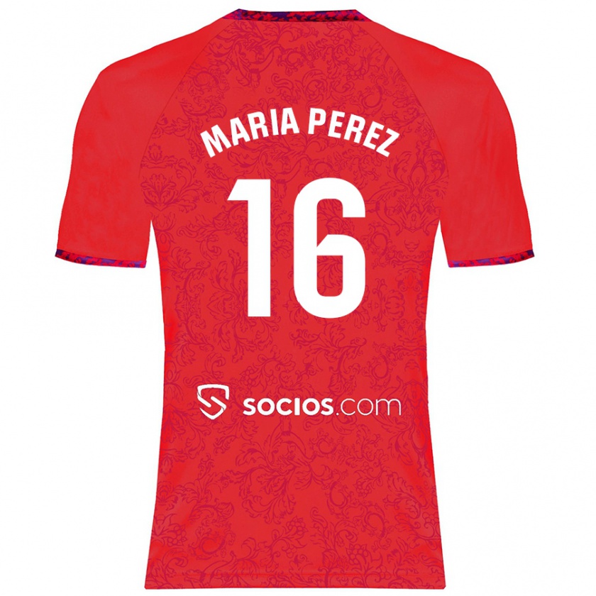 Kandiny Kinder María Pérez Rabaza #16 Rot Auswärtstrikot Trikot 2024/25 T-Shirt