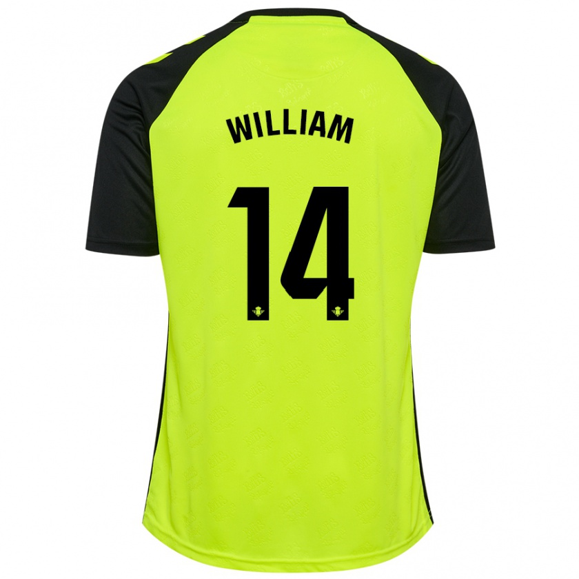 Kandiny Kinder William Carvalho #14 Fluoreszierendes Gelb Schwarz Auswärtstrikot Trikot 2024/25 T-Shirt