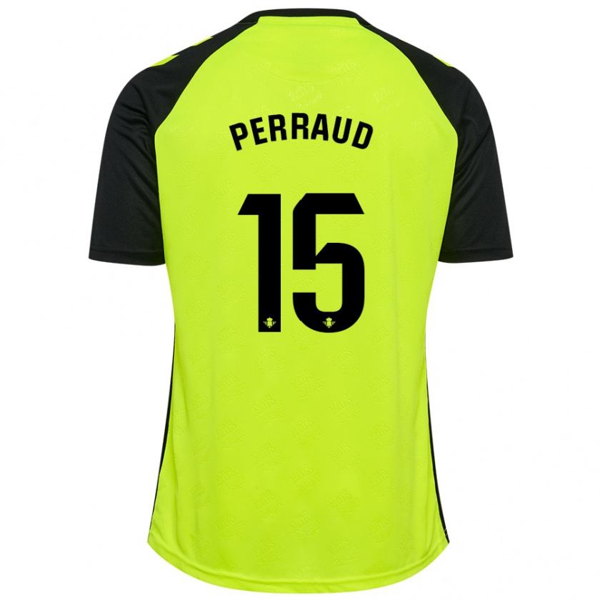 Kandiny Kinder Romain Perraud #15 Fluoreszierendes Gelb Schwarz Auswärtstrikot Trikot 2024/25 T-Shirt