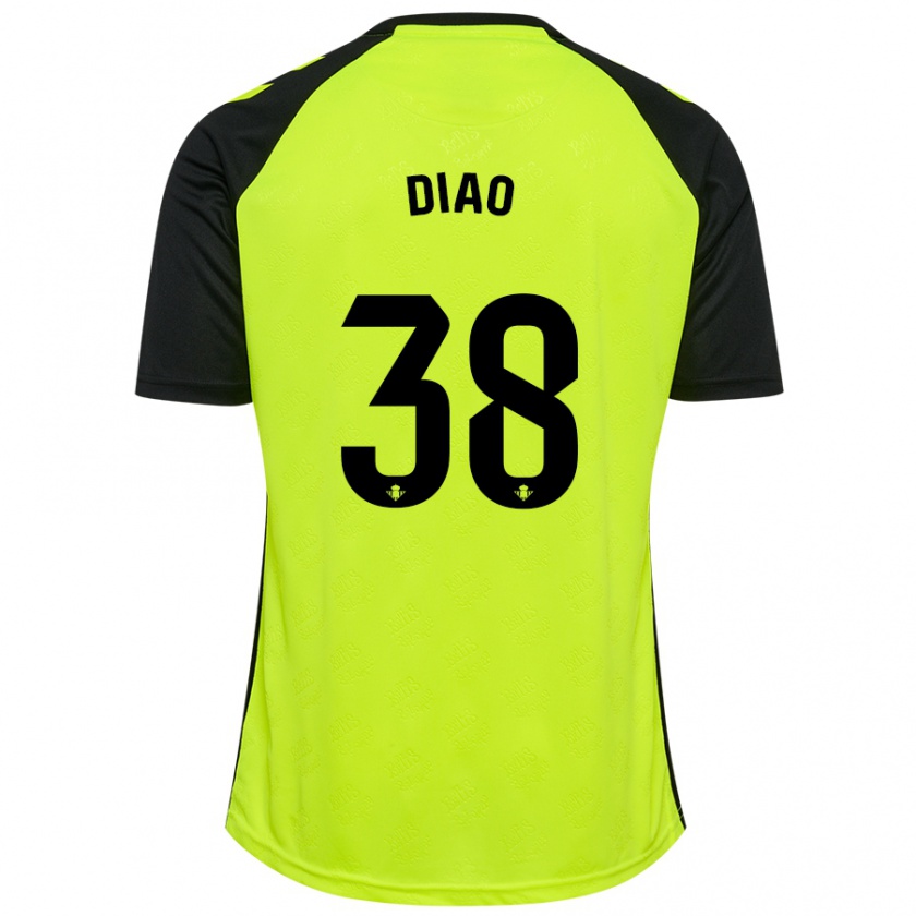 Kandiny Kinder Assane Diao #38 Fluoreszierendes Gelb Schwarz Auswärtstrikot Trikot 2024/25 T-Shirt