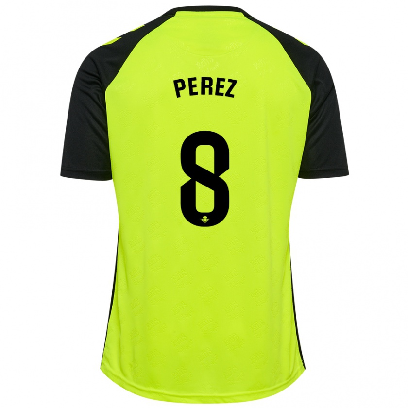 Kandiny Kinder Dani Pérez #8 Fluoreszierendes Gelb Schwarz Auswärtstrikot Trikot 2024/25 T-Shirt