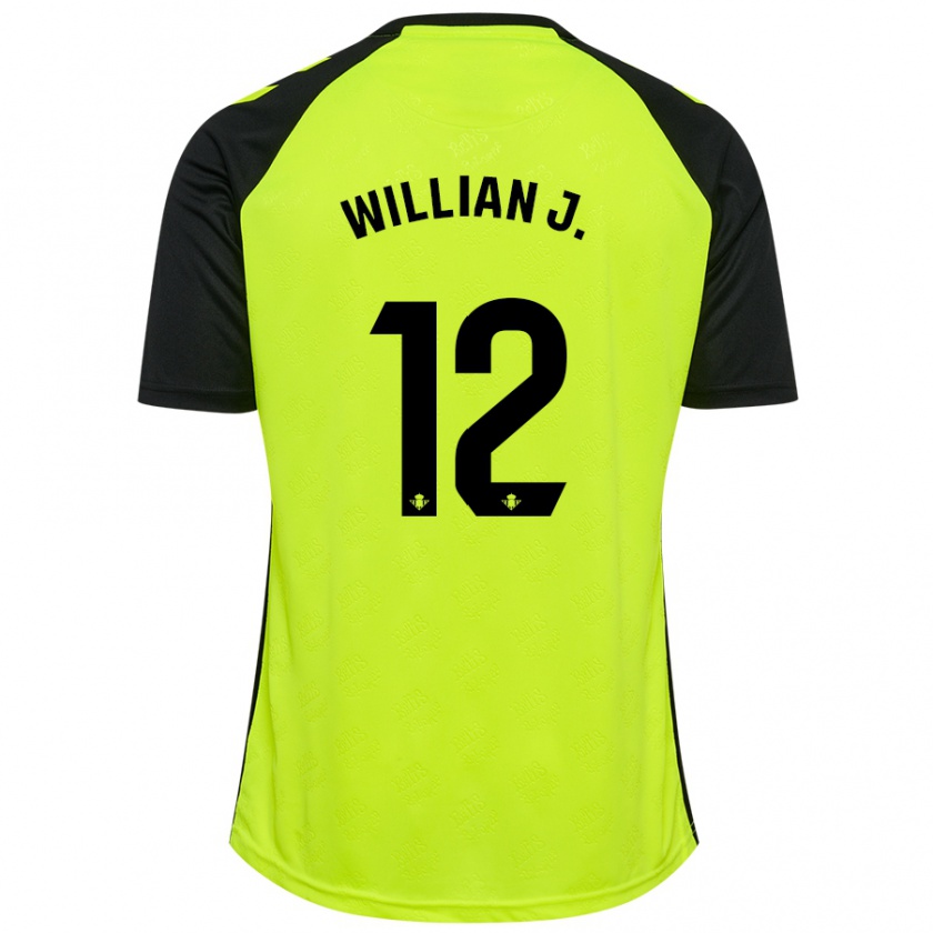 Kandiny Kinder Willian José #12 Fluoreszierendes Gelb Schwarz Auswärtstrikot Trikot 2024/25 T-Shirt