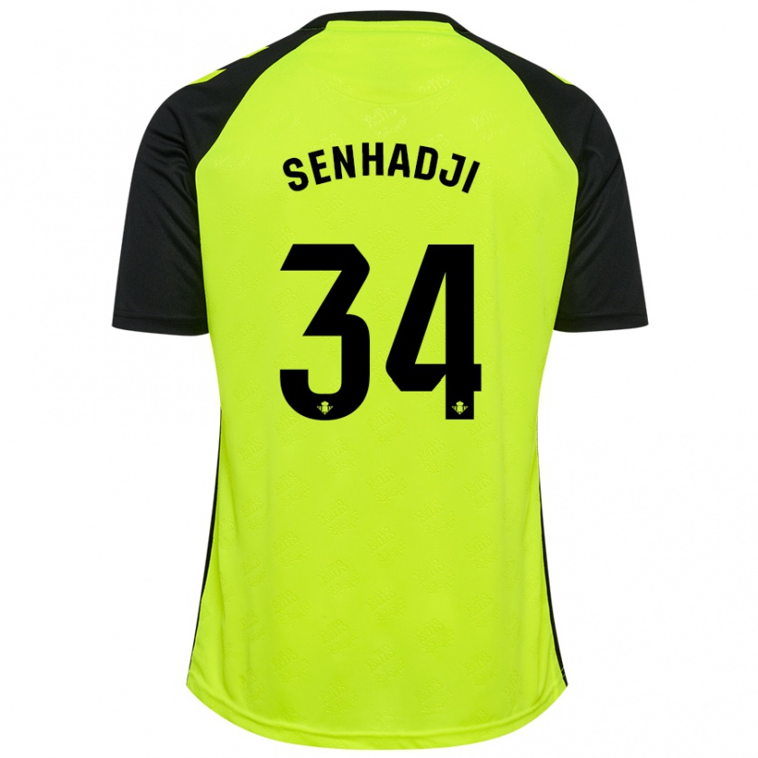 Kandiny Kinder Yanis Senhadji #34 Fluoreszierendes Gelb Schwarz Auswärtstrikot Trikot 2024/25 T-Shirt