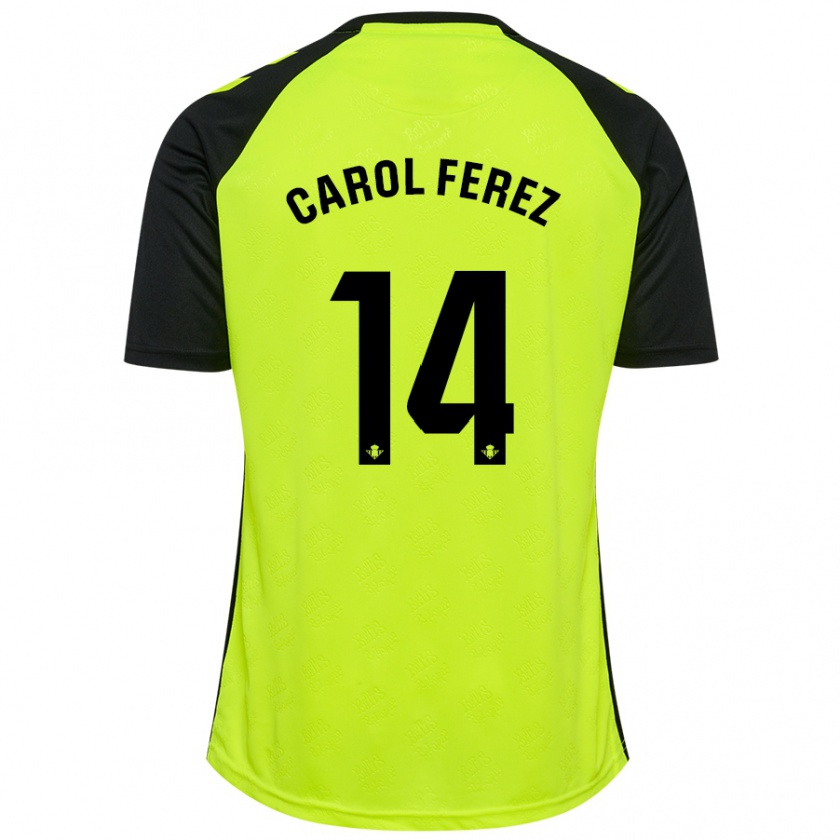 Kandiny Kinder Carolina Férez Méndez #14 Fluoreszierendes Gelb Schwarz Auswärtstrikot Trikot 2024/25 T-Shirt