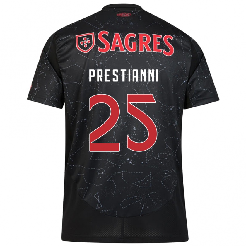 Kandiny Kinder Gianluca Prestianni #25 Schwarz Rot Auswärtstrikot Trikot 2024/25 T-Shirt