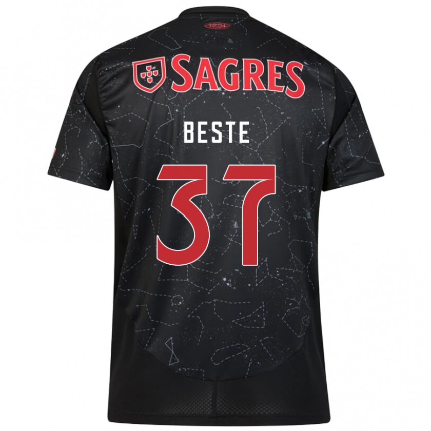 Kandiny Kinder Jan-Niklas Beste #37 Schwarz Rot Auswärtstrikot Trikot 2024/25 T-Shirt