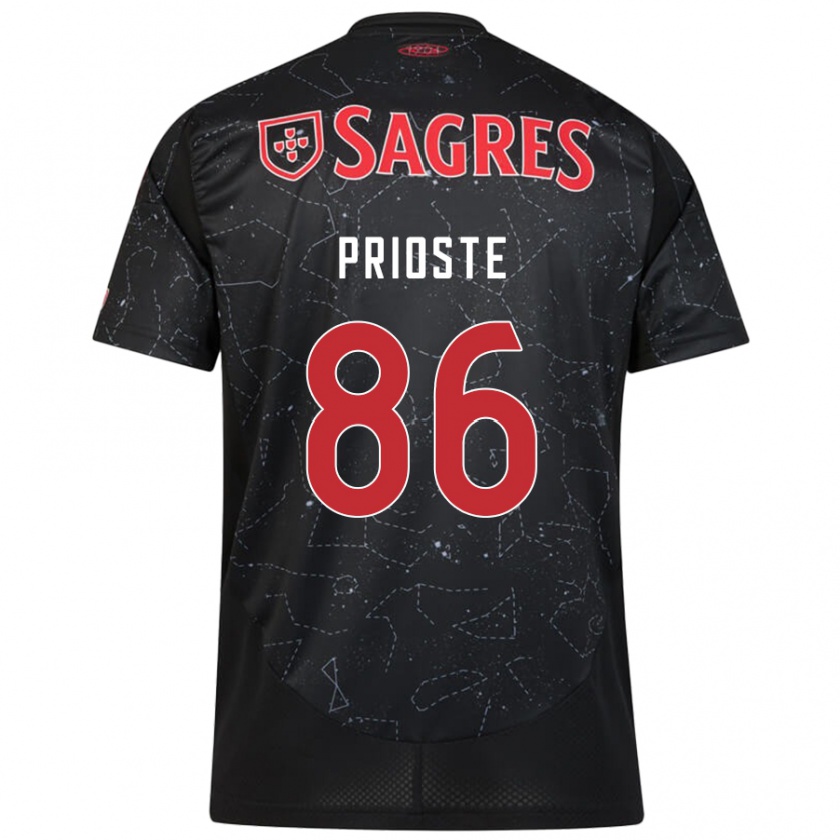 Kandiny Kinder Diogo Prioste #86 Schwarz Rot Auswärtstrikot Trikot 2024/25 T-Shirt