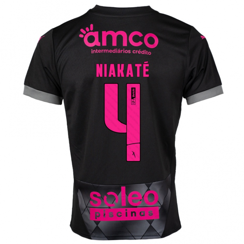 Kandiny Kinder Sikou Niakaté #4 Schwarz Rosa Auswärtstrikot Trikot 2024/25 T-Shirt