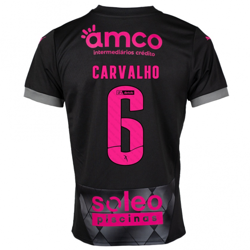 Kandiny Kinder Vitor Carvalho #6 Schwarz Rosa Auswärtstrikot Trikot 2024/25 T-Shirt