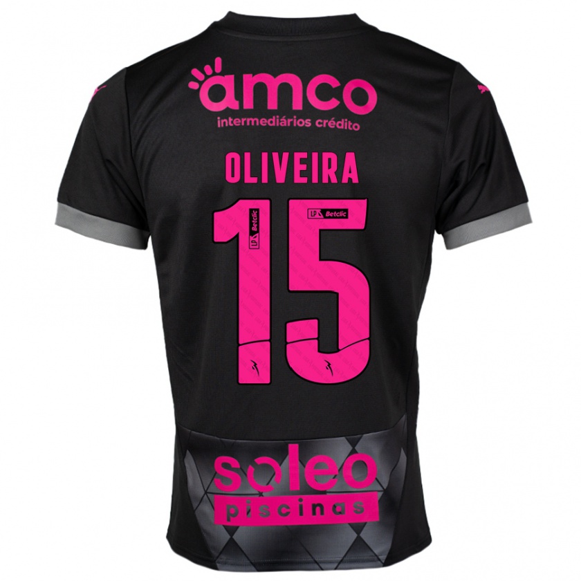 Kandiny Kinder Paulo Oliveira #15 Schwarz Rosa Auswärtstrikot Trikot 2024/25 T-Shirt