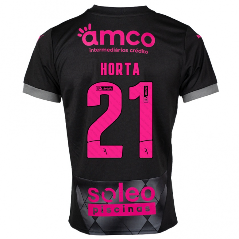 Kandiny Kinder Ricardo Horta #21 Schwarz Rosa Auswärtstrikot Trikot 2024/25 T-Shirt