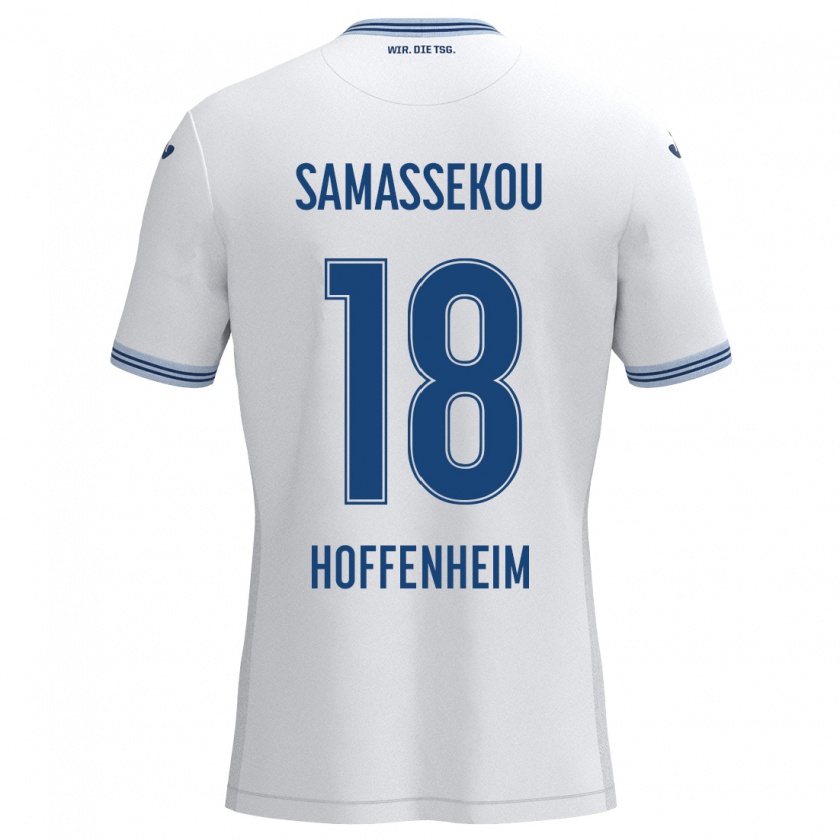 Kandiny Kinder Diadié Samassékou #18 Weiß Blau Auswärtstrikot Trikot 2024/25 T-Shirt